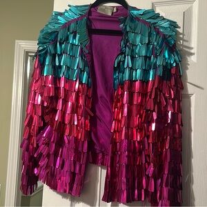 ASOS Pink and Blue Ombre Blazer with Metallic Fringe Texture